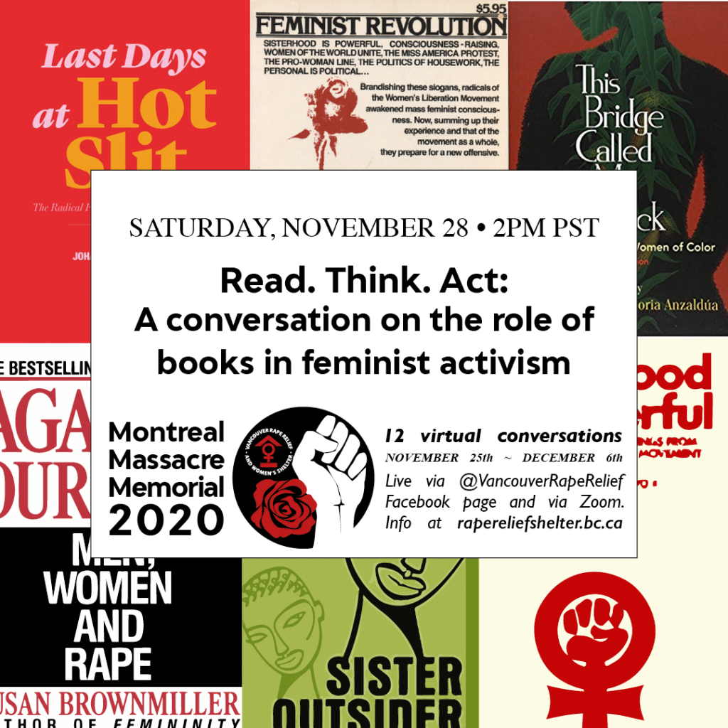 Poster Montreal Massacre Memorial 2020. Read think act