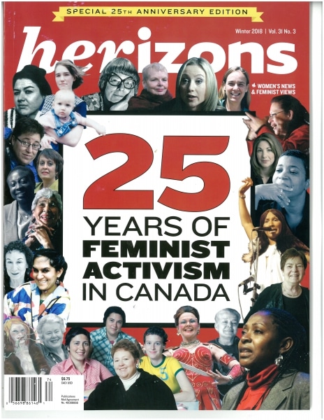 Cover of Herizons Magazine celebrating 25 years of activism