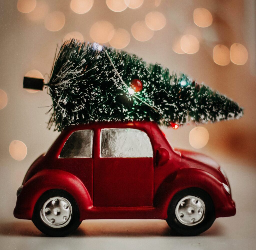  toy car and christmas tree 