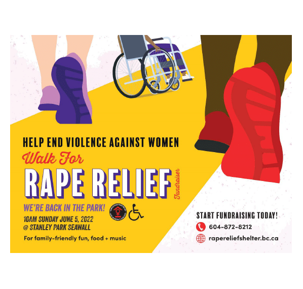 poster about the Walk for Rape Relief fundraiser 2022 at Stanley Park